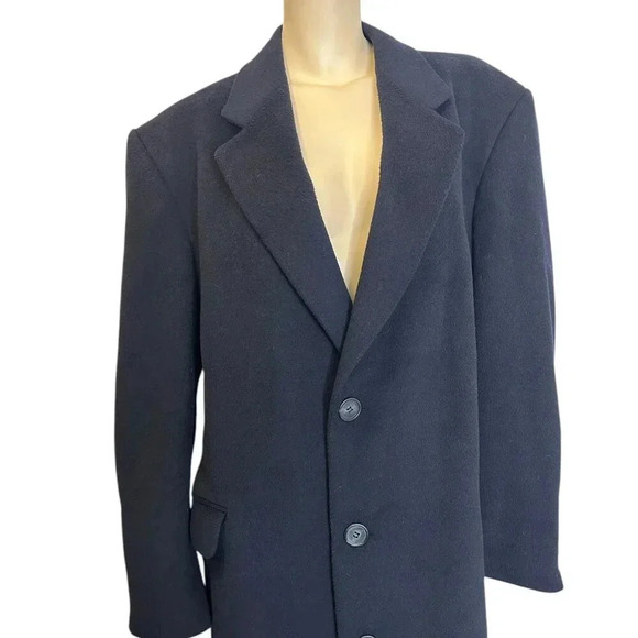 Vintage Jackets & Blazers - Woodwards Vintage Cashmere Wool Long Coat Navy Sz  L Classic Lined Full Length